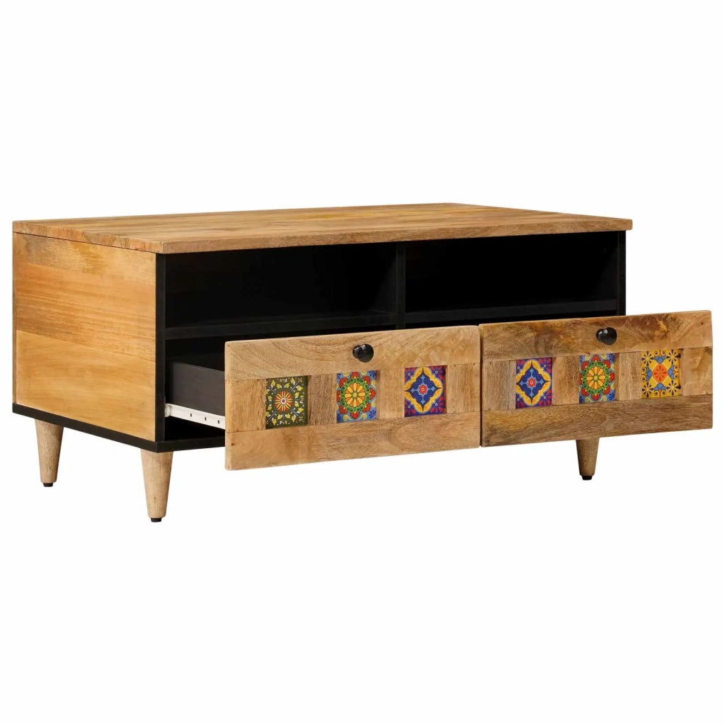 Tavolino da salotto con cassetto Naturale 80 x 54 x 40 cm