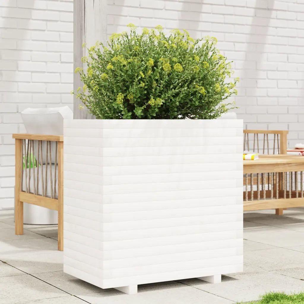 Fioriera | Cassetta per fiori | Vaso da Giardino Bianca 70x40x72,5cm Legno Massello di Pino