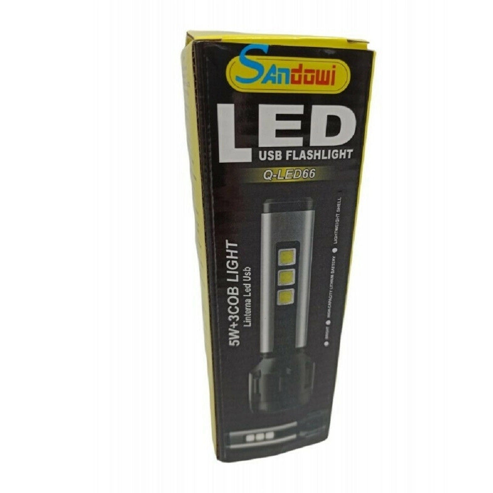 Trade Shop - Torcia Led Usb Ricaricabile 5w+3 Luci Cob Campeggio Escursionismo Caccia Q-led66 -