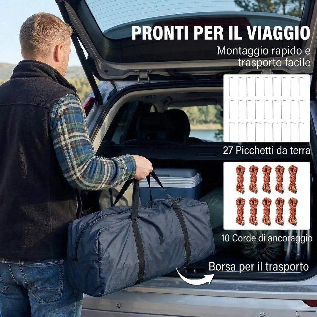 Tenda Campeggio a Tunnel per 2-4 Persone 540x320x210 cm con 2 Stanze Impermeabile 3000mm Blu Navy