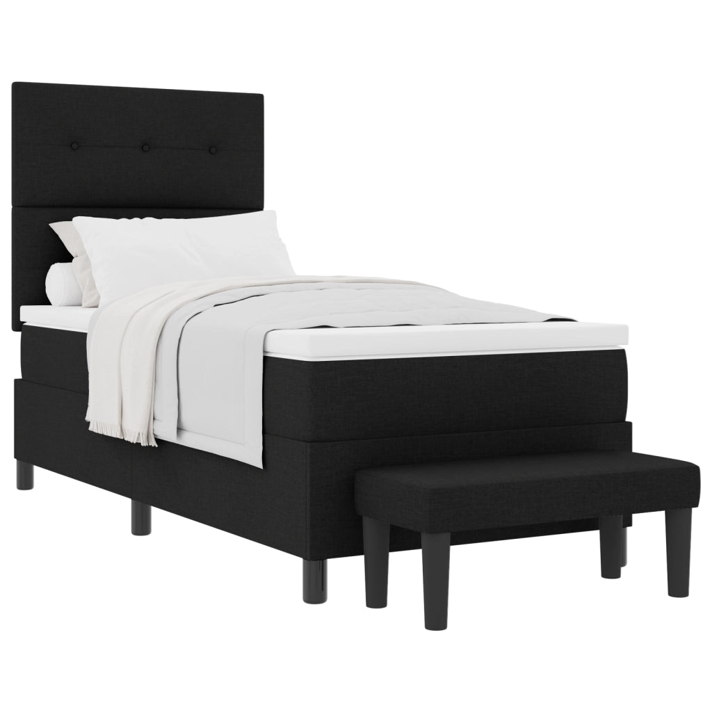 Letto a Box Spring con Materasso e Panchina Nera 90x190 cm Tessuto