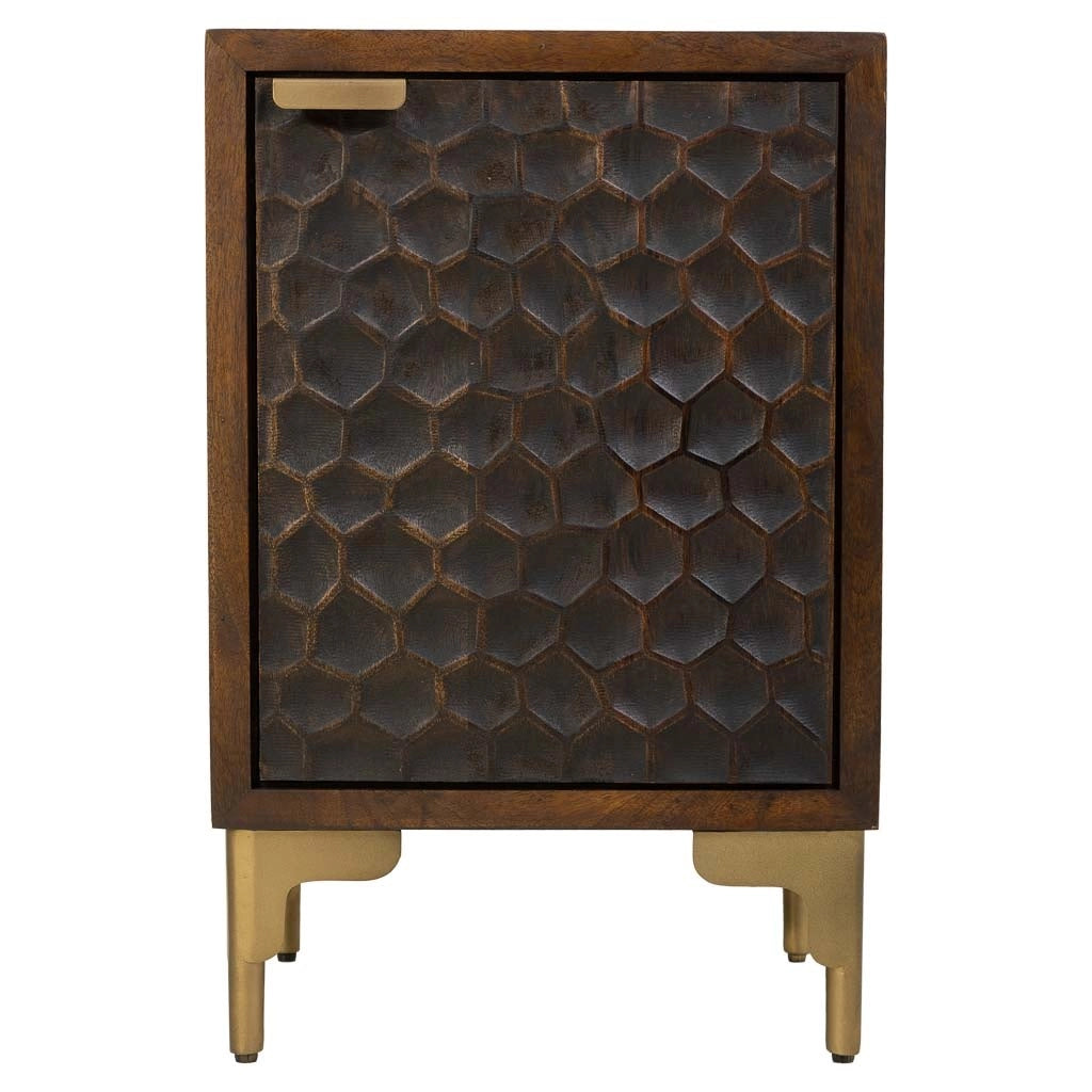 Comodino in legno e metallo con 1 porta marrone 40x35x60.