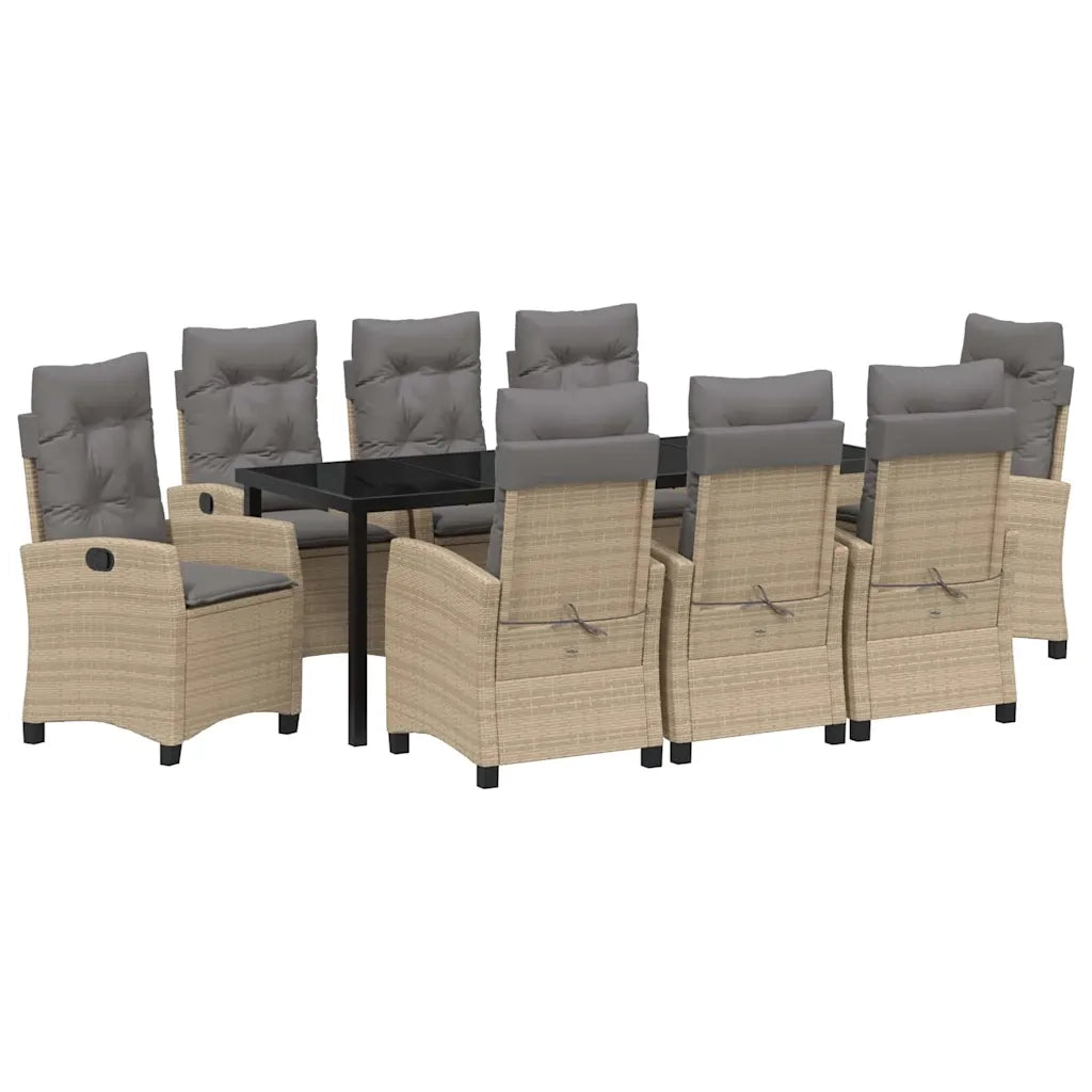 Set da Pranzo per Giardino con cuscino 9 pcs Beige polyrattan 3380406