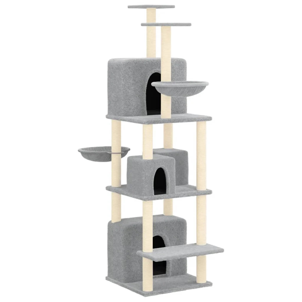 Tiragraffi per gatti torre per arrampicata giocattolo piattaforma per arrampicata con tiragraffi in sisal leggero 180 cm grigio 02_0022595