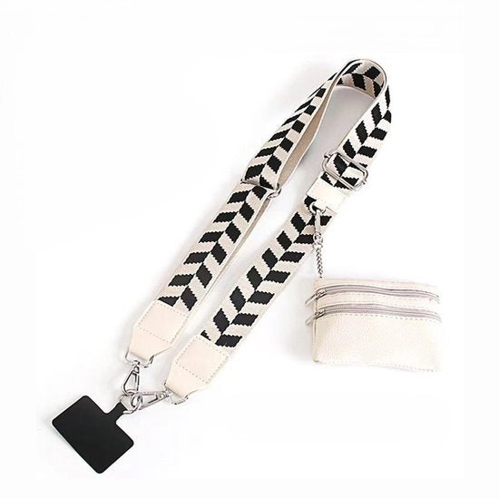 Cinturino per telefono con tasca di chiusura - Cinturino crossbody regolabile in stile per telefono con borsa in pelle per tutti i telefoni - 003