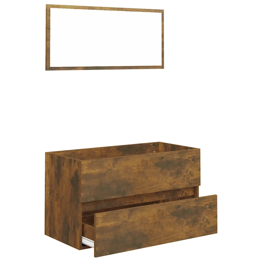 Set Mobili da Bagno 2 pz Rovere Fumo in Legno Multistrato 815738