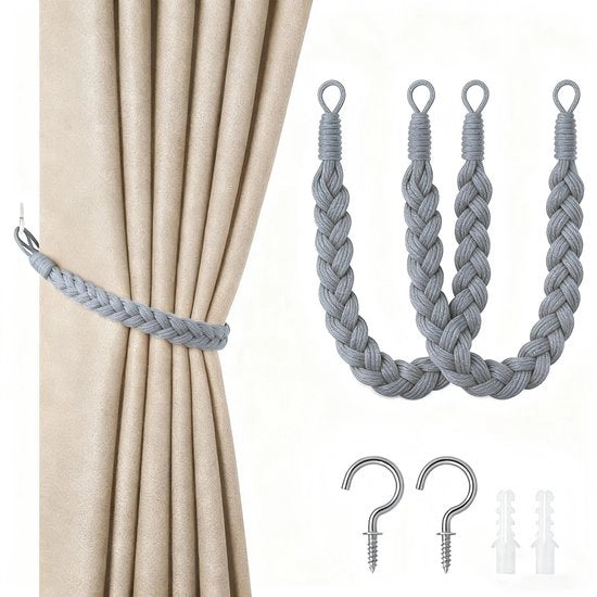 Set di 2 cordoni per tende - 60cm - cordoni per tende con gancio - cordoni per tende a mano - cordoni per tende avvolgenti - con ganci - adatti per casa, ufficio, soggiorno, camera da letto
