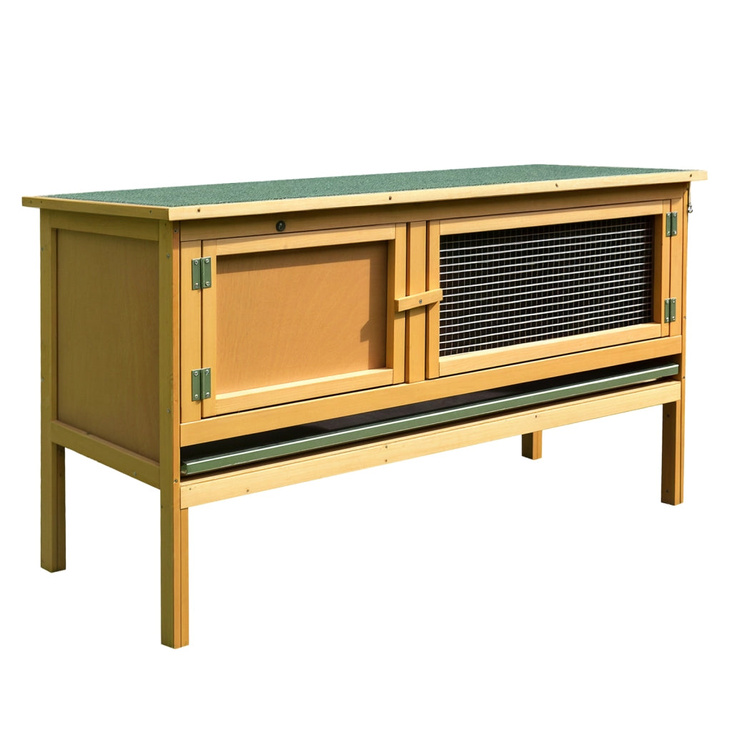 Casetta per conigli in legno con tetto apribile, 2 porte, vasca antigoccia, 115x44,3x65 cm ¨C zephmum ¨C Giallo chiaro