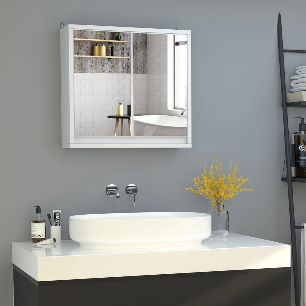Armadio Bagno con Specchio e Ripiano ¨C Zephmum ¨C Bianco 48x14.5x45 cm