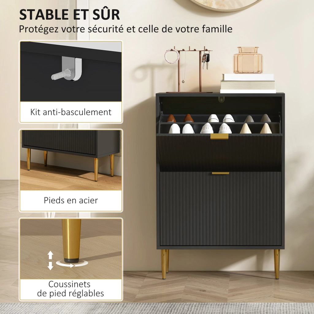 Scarpiera 12 paia con 2 cassetti e ripiani regolabili ¨C zephmum ¨C nero 60x24x91.5cm