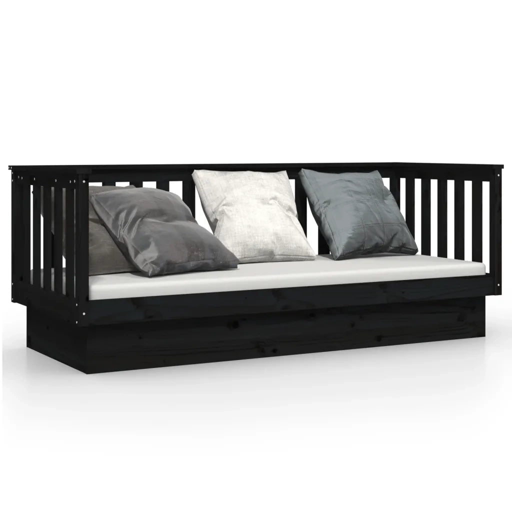 Letto singolo | Letto per adulti | Dormeuse Nera 90x190 cm in Legno Massello di Pino