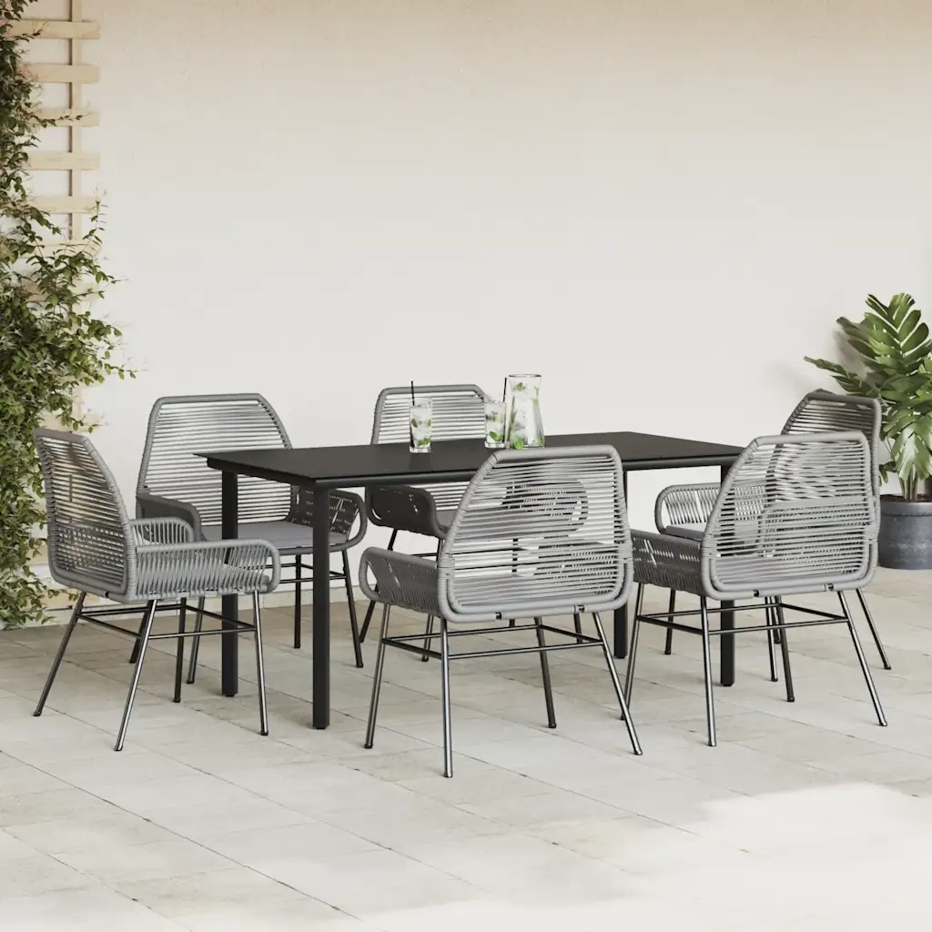 Set da Pranzo da Giardino 7 pz con Cuscini Polyrattan Vetro