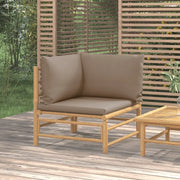 Divano Angolare da Giardino con Cuscini-Sofa da Giardino-Divanetto da esterno Tortora in Bamb¨´