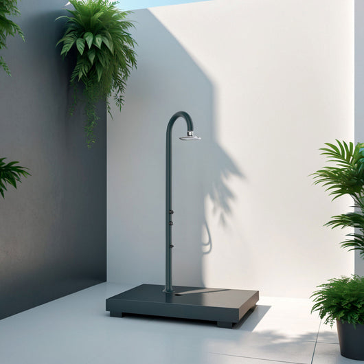 Doccia da Giardino in Alluminio Soffione LED Quadrato con Termometro LCD Sined Luna Alu Grigio