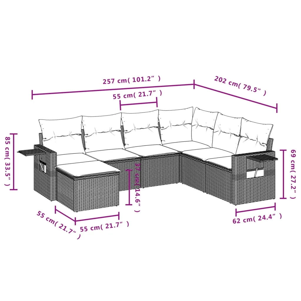 Set Divani da Giardino 7 pz con Cuscini Beige in Polyrattan 3252836