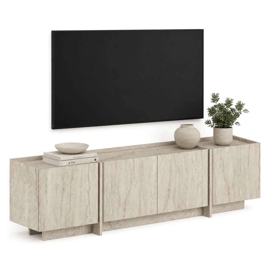 Nokadaka, Mobile Porta tv Apertura a Ribalta, 180x35x46h cm Bianco Marmo