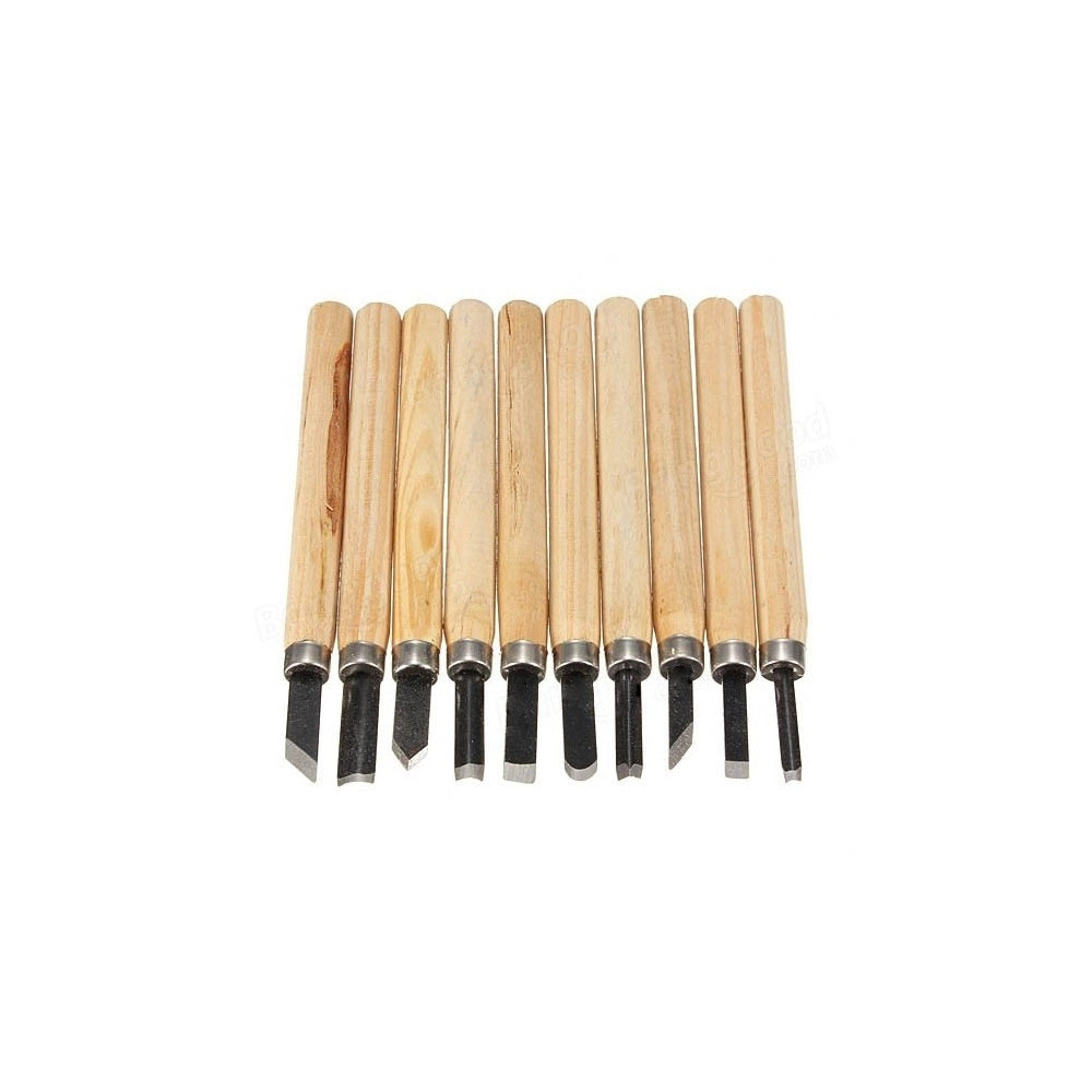 Trade Shop - Set 10pz Scalpelli Mini Manico In Legno Acciaio Per Scultura Intaglio Strumenti -