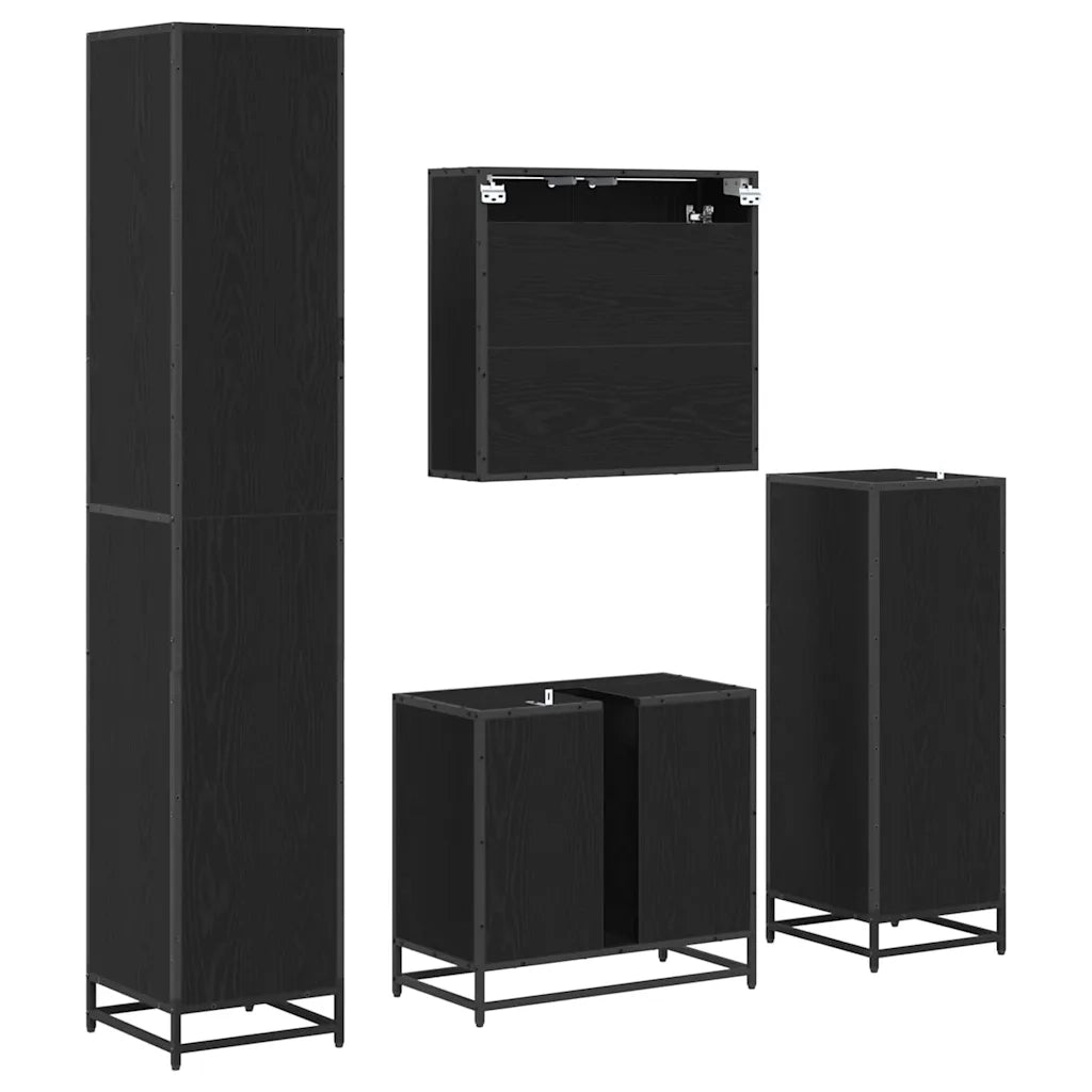 Set di mobili per il bagno 4 pcs Rovere Nero Legno multistrato 3402559