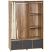 Armadio Guardaroba in Truciolato con Guida per Appendere, 3 Cassetti in Poliestere e 3 Ripiani, 105x48x160 cm