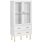 Vetrinetta in MDF bianco con ante in vetro e 2 cassetti Accenti dorati