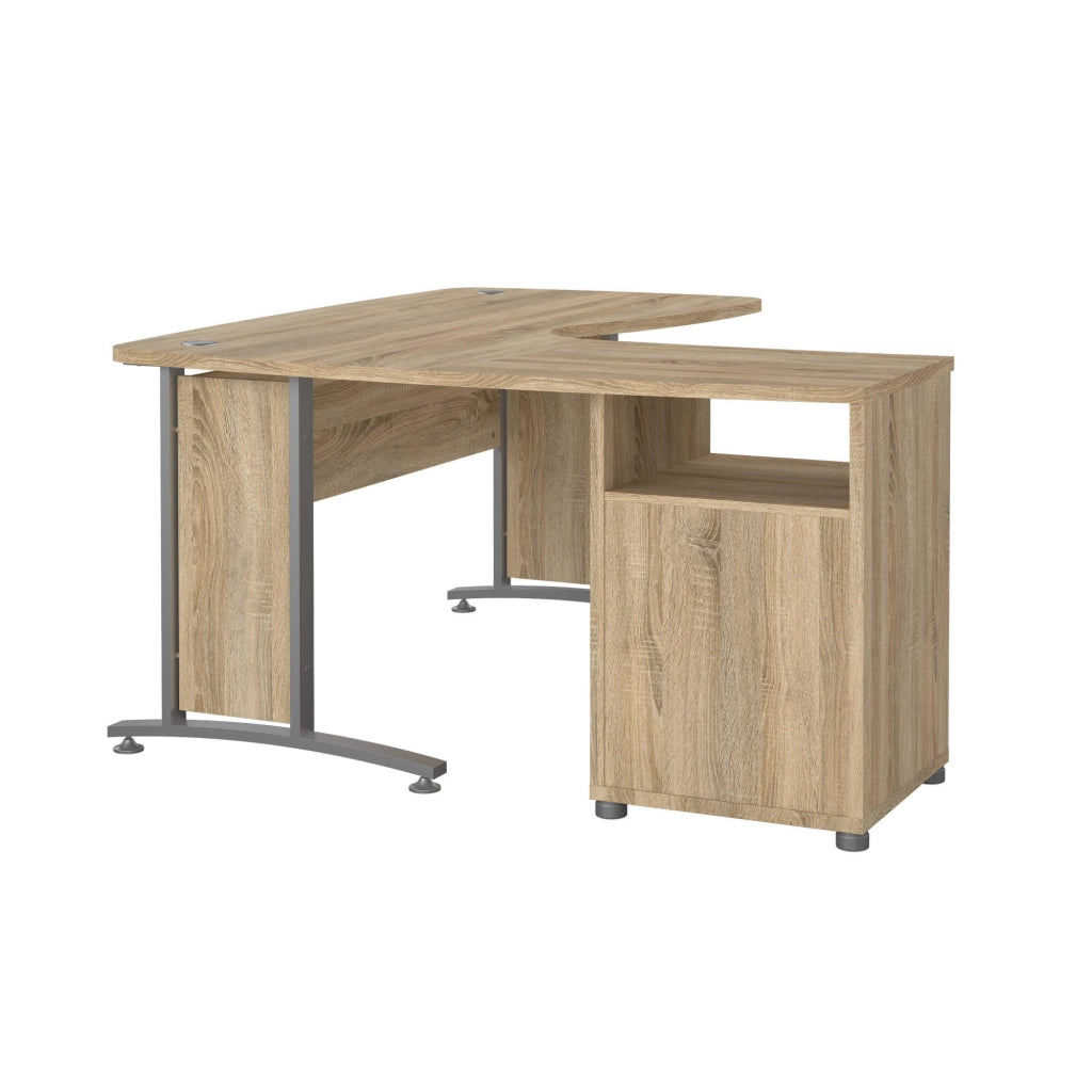 Scrivania Estong, Scrittoio multiuso, Tavolo per ufficio porta PC, Piano di lavoro, 159x150 h75 cm, Grigio e Quercia