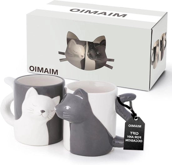 Set di tazze per gatti che si abbracciano - Tazze per gatti per appassionati, ideali come regalo per uomini e donne
