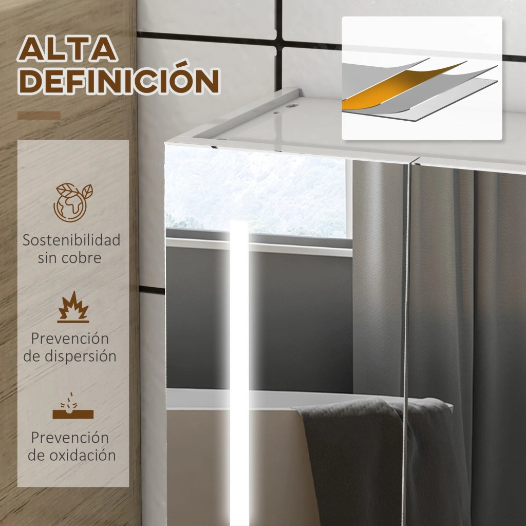 Armadio Bagno con Specchio e Prese USB ¨C zephmum ¨C Bianco 90x15x70 cm