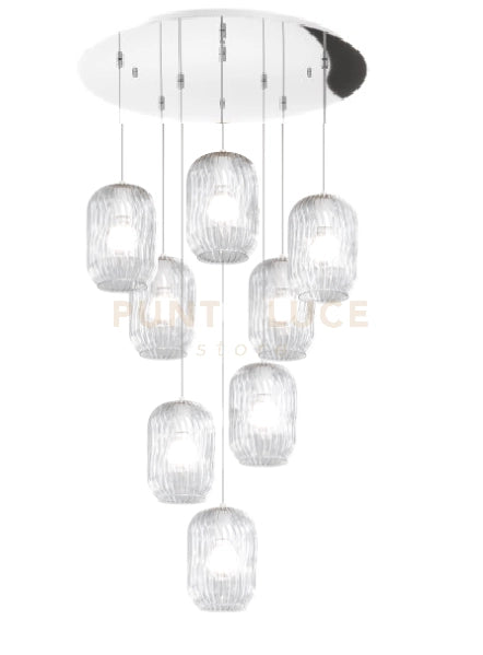 SOSPENSIONE CROMO 8 LUCI TONDA VETRI TRASPARENTE 1181CR-S8 T-TR