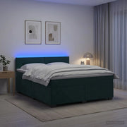 Letto con Box Spring, Materasso e LED Verde Scuro 140 x 200 cm 3452195