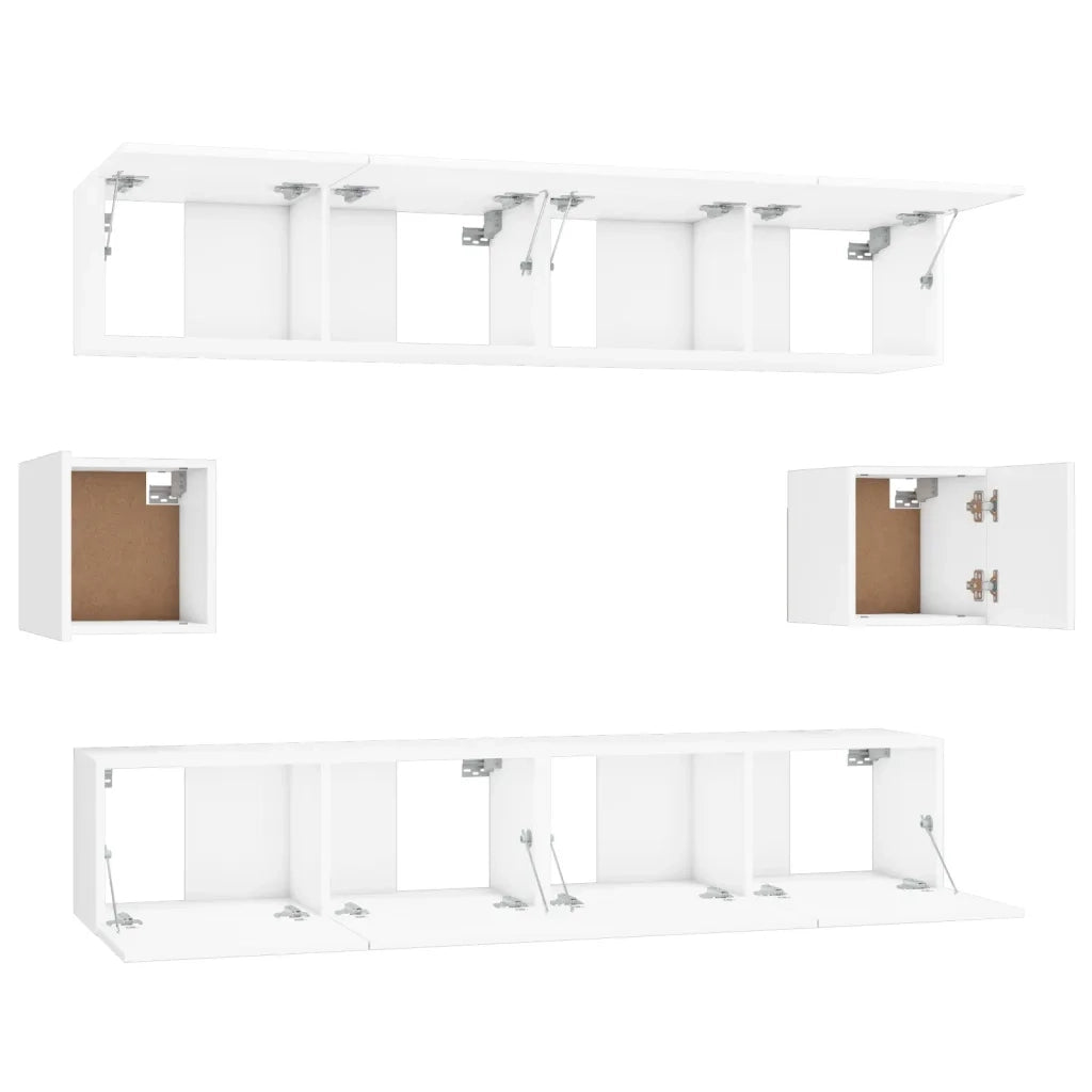 Set di Mobili Porta TV 6 pz-Set di 6 Credenza per TV Bianco in Legno Multistrato 221439
