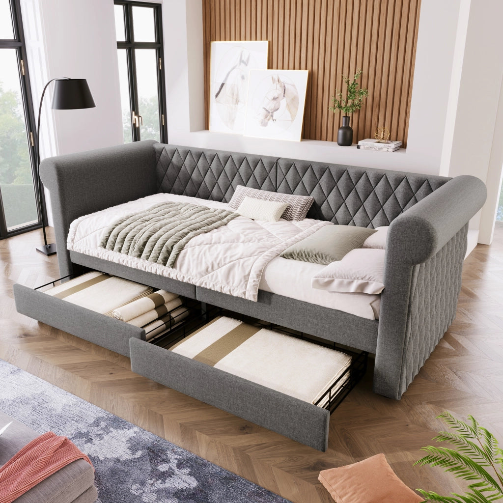 letto imbottito lino grigio 90 x 200 cm