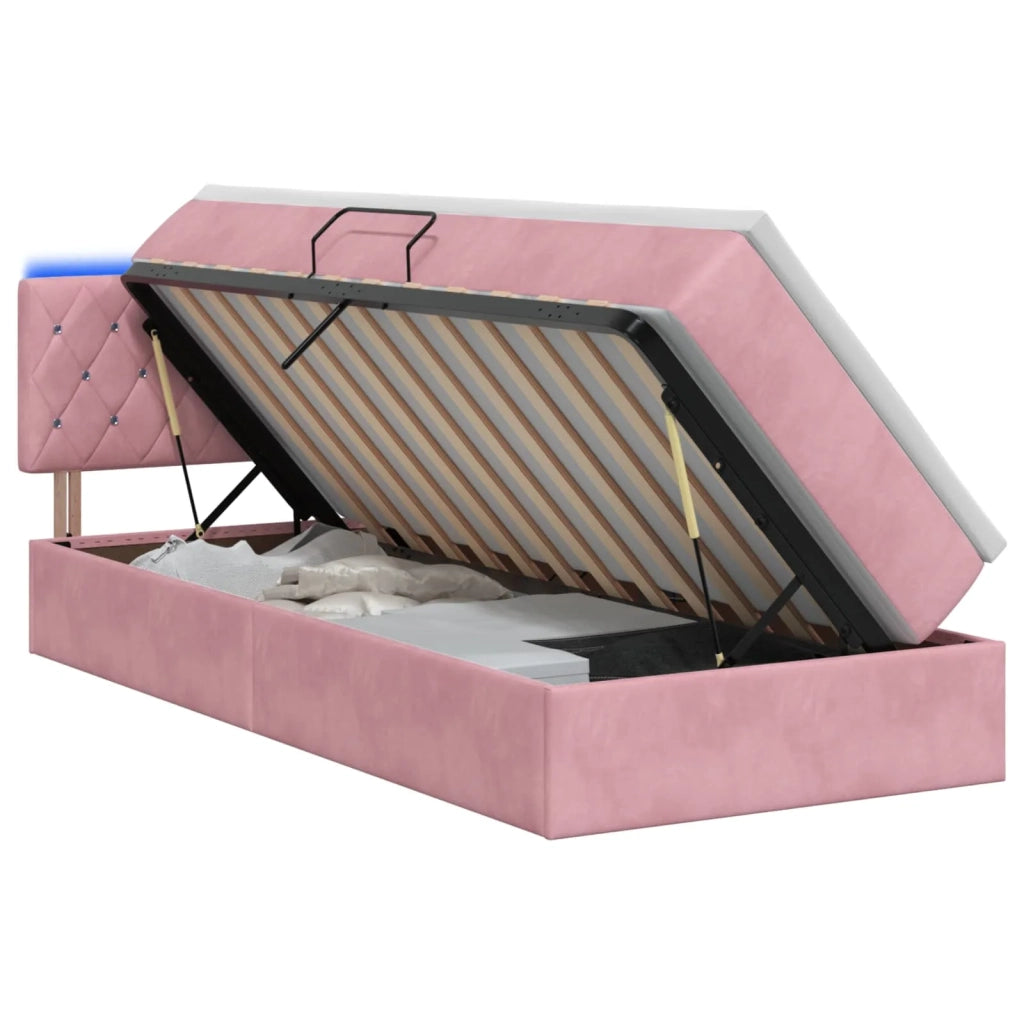 Letto con contenitore LED e materasso Rosa 100 x 200 cm Velluto 3459173