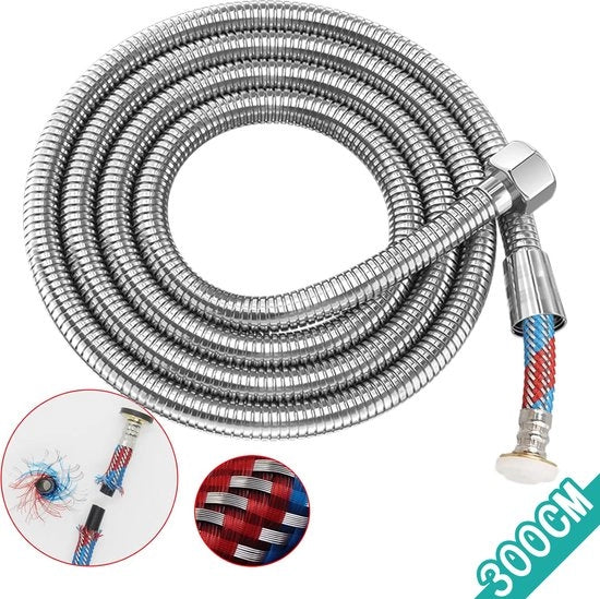 Doucheslang innovativo e rinforzato, lunghezza 3 m, connettore G1/2 pollice, lunghezza 300 cm