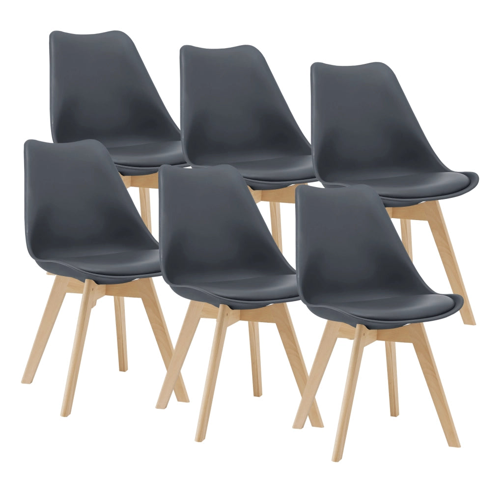 Set Fläten di 6 Sedie da Sala con Seduta Imbottita Rivestimento in Similpelle Grigio [en.casa]