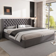 Letto matrimoniale contenitore 180x200 in velluto grigio con rete a doghe