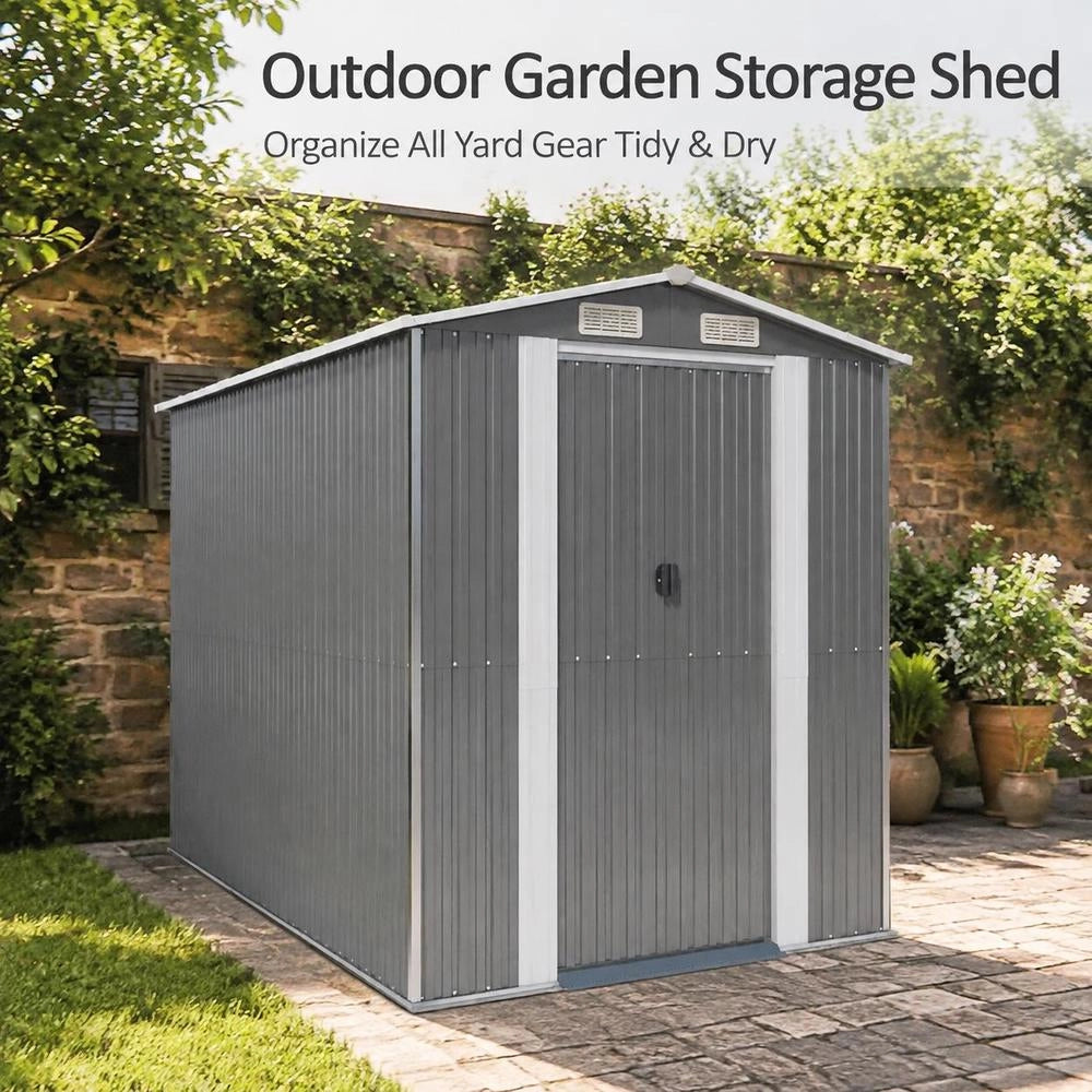 Light Grey Garden Shed, 192x274x223 Cm, Galvanized Steel
