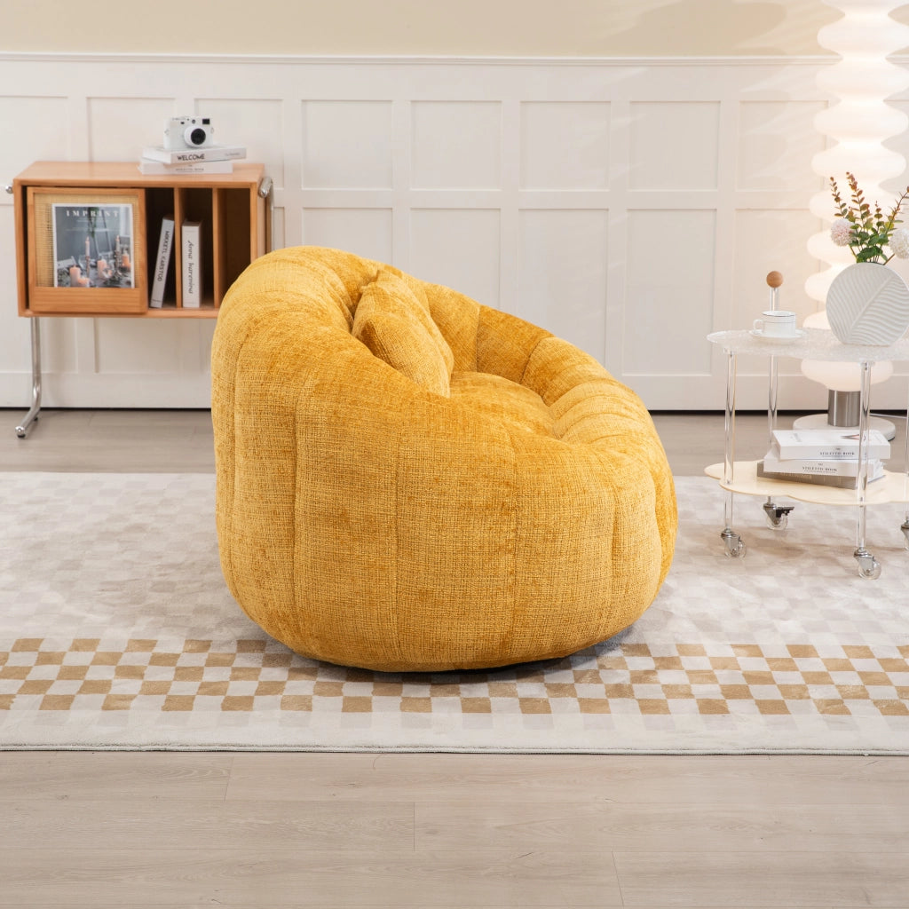 Poltrona pouf con braccioli e memory foam per soggiorno e camera in ciniglia gialla