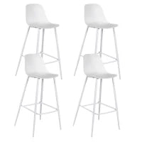 E-STYLO Sgabello da cucina in polipropilene bianco e gambe in metallo bianco con poggiapiedi, 47.5cm X 47cm H. 91.5cm.