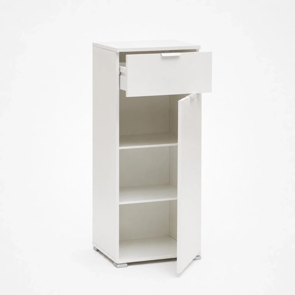 Mobile Base con Anta e Cassetto Bianco Già Montato | Armadietto Multiuso Salvaspazio 45x103x38 cm | Mobile Bagno o Lavanderia con Ripiani Regolabili