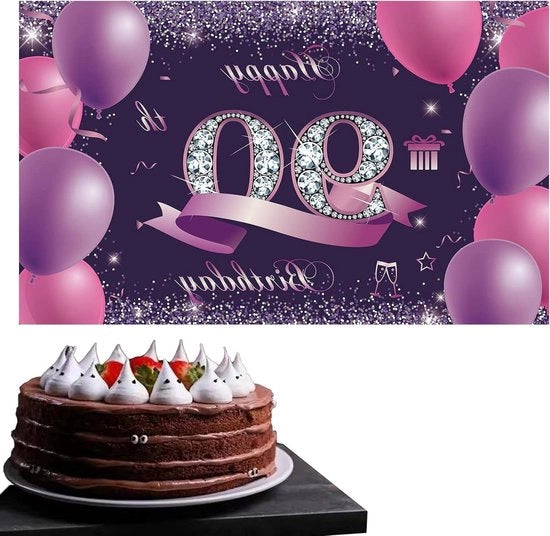 Decorazione di compleanno 90 anni, banner nero-azzurro per uomo e donna con poster di cartoncino.