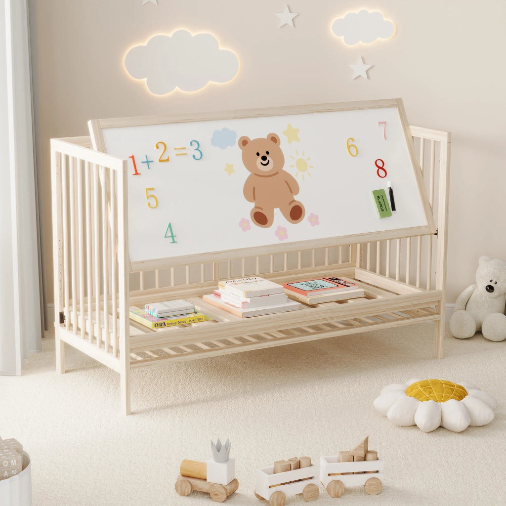 Letto per bambini 140 × 60 cm convertibile in letto laterale e scrivania, senza materasso, legno massiccio naturale