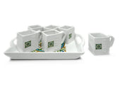 Set Caffè 6 Tazzine Tazze con Vassoio in Ceramica Decoro Fiore