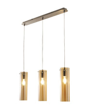 Lampada a Sospensione Sintesi in Metallo e Vetro Soffiato Ambra, 3x E27, Design Moderno ed Elegante per Illuminazione d'Interni IP20