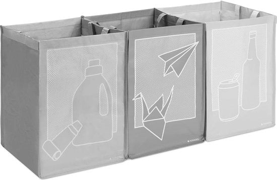 Set di 3 sacchi per riciclaggio di vetro, plastica e carta, contenitore per la raccolta dei rifiuti, separatore di rifiuti, sistema di separazione dei rifiuti in un contenitore