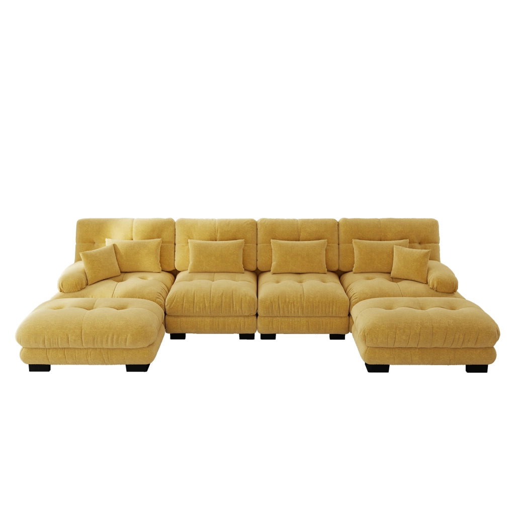 Divano Angolare Modulare a U 4 Posti con Poggiapiedi ¨C MINIMAL ¨C Giallo