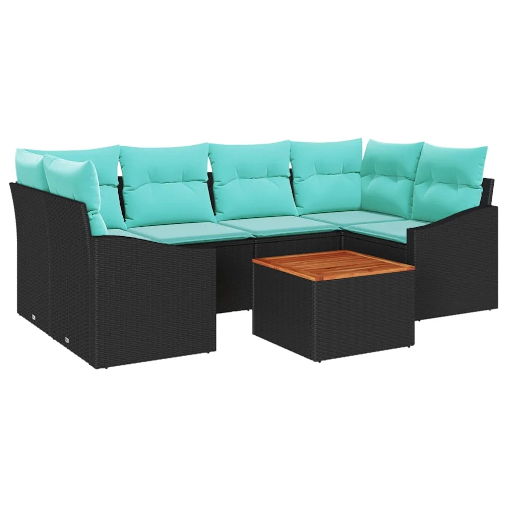 Set Divano da Giardino con cuscino 7 pcs Nero polyrattan