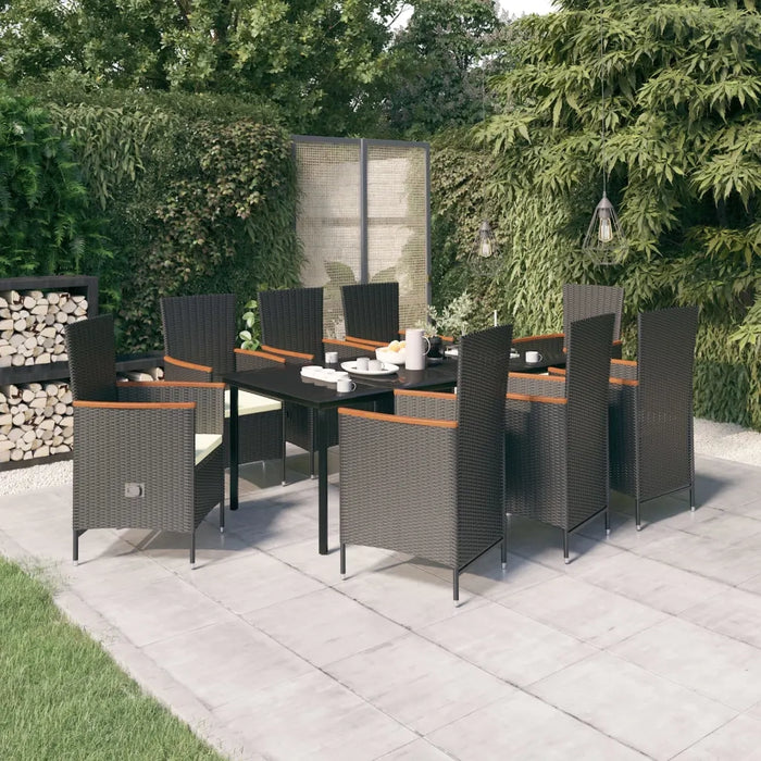 Set da Pranzo da Giardino 9 pz con Cuscini Nero 3099430