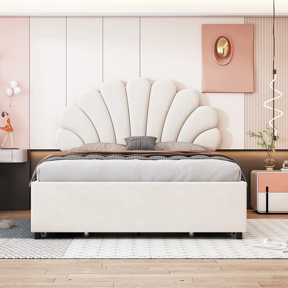 Letto singolo per bambini - Xylo - 140x200 cm - Beige - Con 2 cassetti