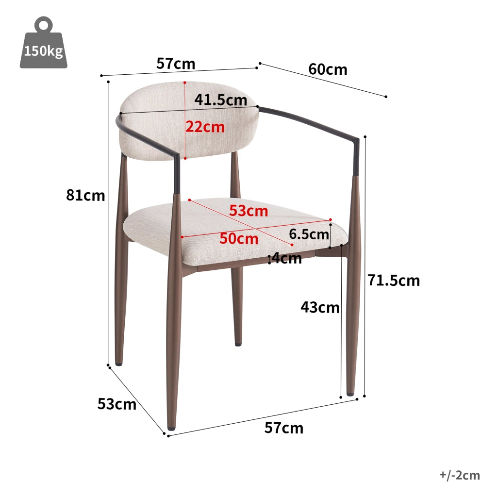 Sedia da pranzo in lino - Zephmum- 2 pezzi, design ergonomico, piedi regolabili