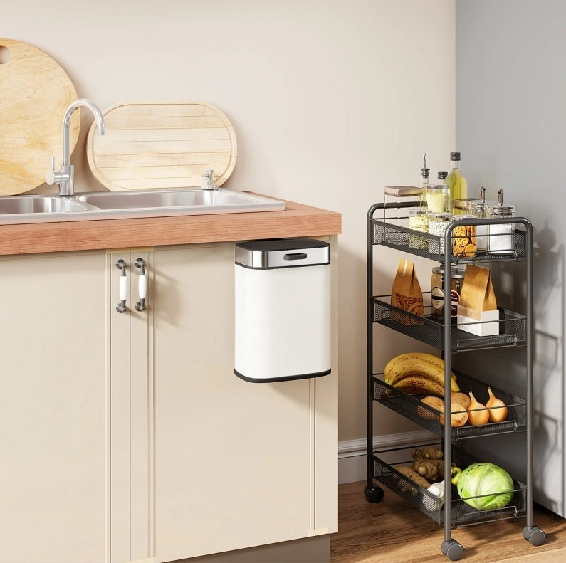 Pattumiera da cucina 5 L 21,5x19,5x30 cm bianco crema da appendere o appoggiare, inox